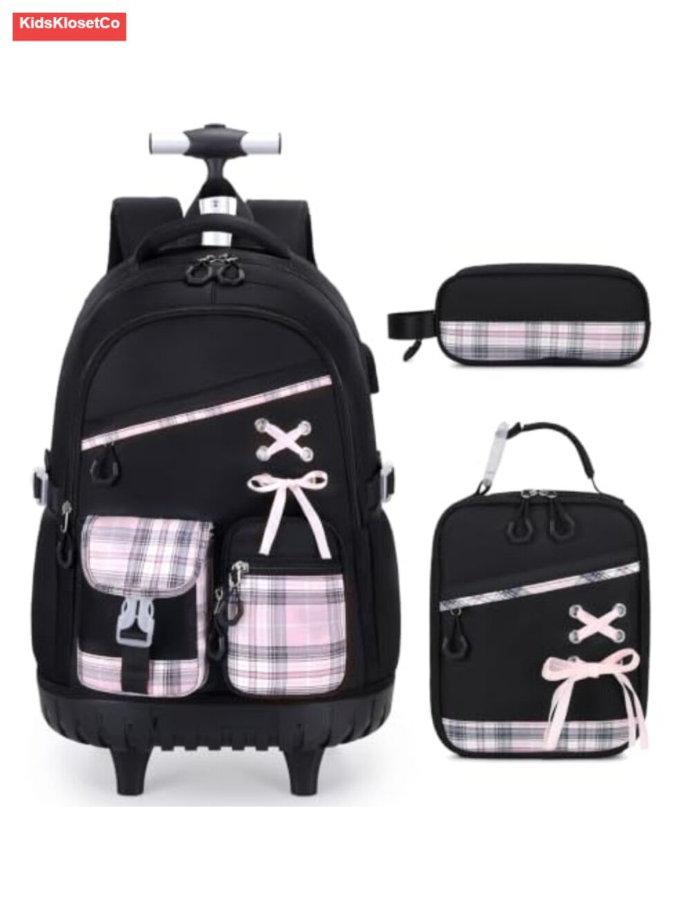 Rolling Backpack for Girls with Lunch Bag and Pencil Case